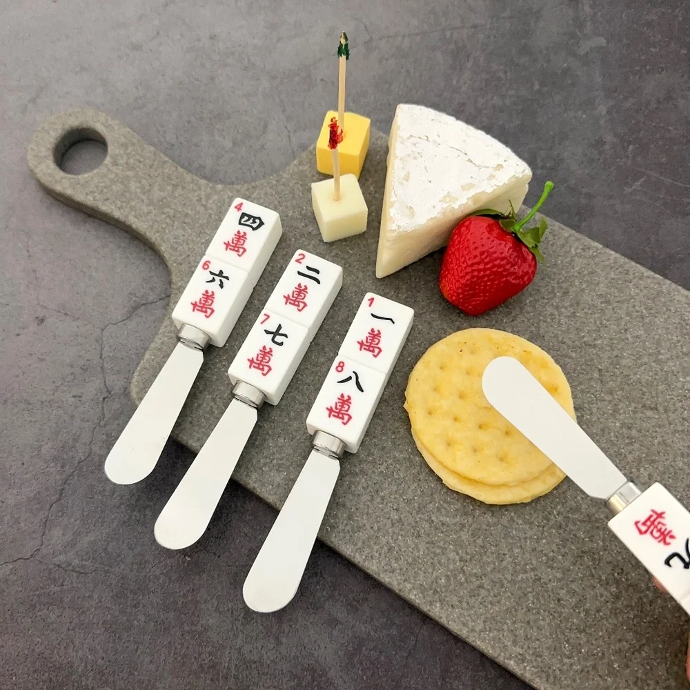 Mahjong Decor 4-Piece Hand Painted Resin Handle with Stainless Steel Blade